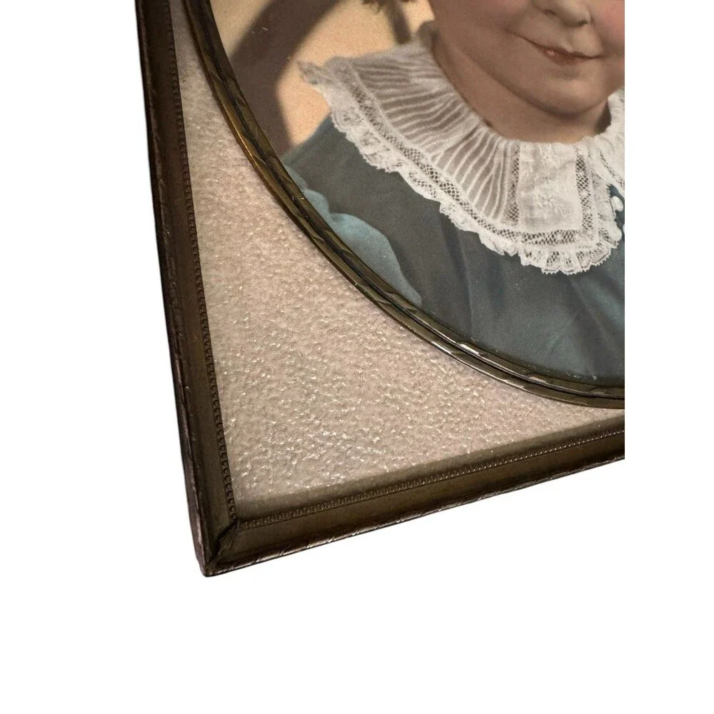 Antique Brass Picture Frame Art Deco Pretty LittleGirl Original Photo Felt Back